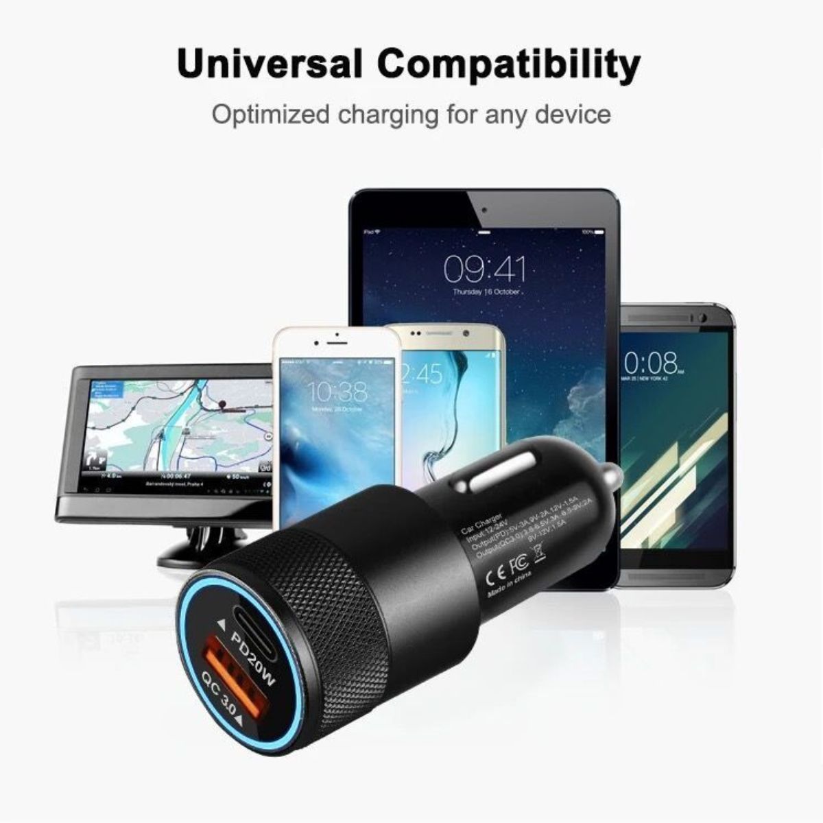 USB C Car Charger / Dual Port PD 20W/QC3.0 / Fast Charging