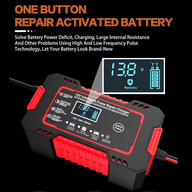 Car Battery Charger 12V 6A Pulse Repair LCD Display /GEL Lead-Acid Charger For Auto Motorcycle