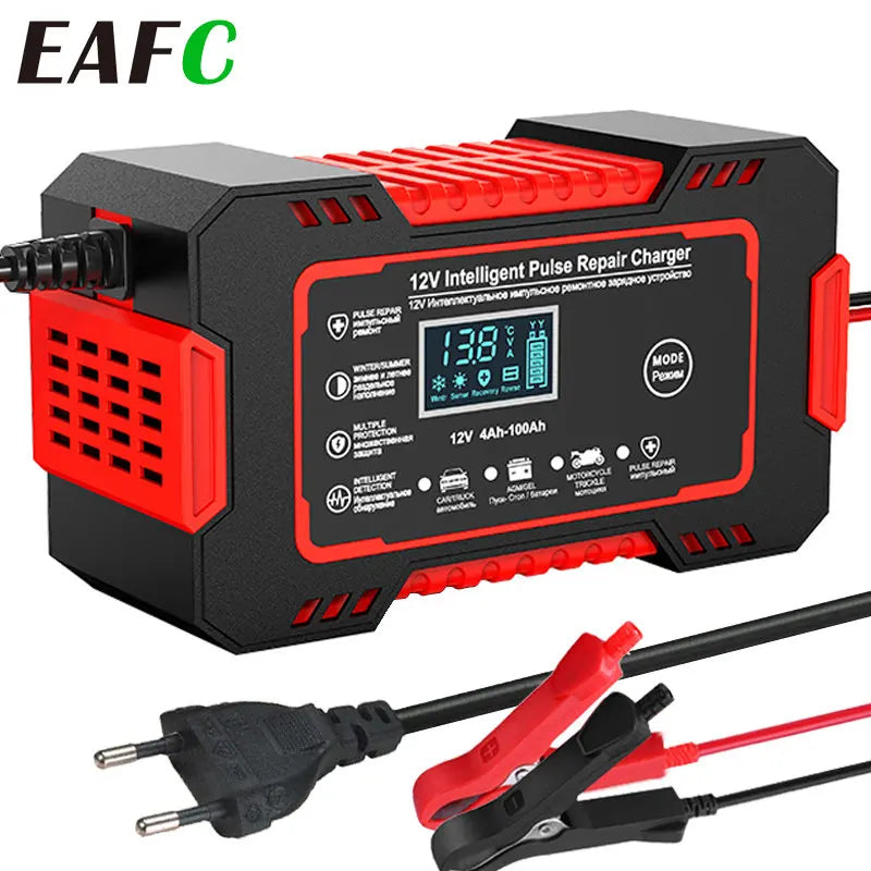 Car Battery Charger 12V 6A Pulse Repair LCD Display /GEL Lead-Acid Charger For Auto Motorcycle