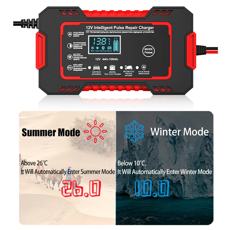 Car Battery Charger 12V 6A Pulse Repair LCD Display /GEL Lead-Acid Charger For Auto Motorcycle