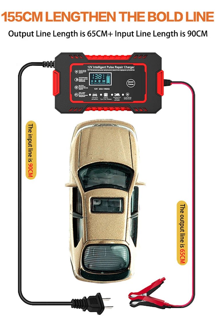 Car Battery Charger 12V 6A Pulse Repair LCD Display /GEL Lead-Acid Charger For Auto Motorcycle